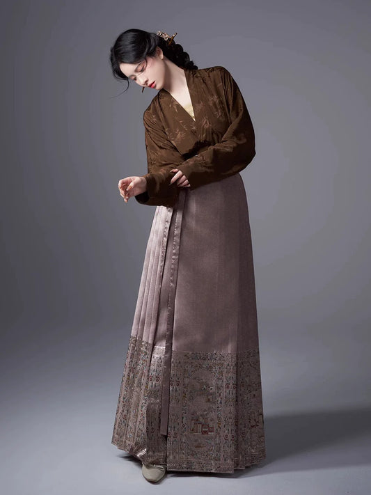 Wang Kongshan Chinese Blouse & Mamian Skirt Outfit - modern Ming-inspired hanfu, front view