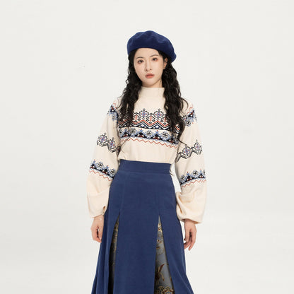 Dunhuang Museum Turtleneck Sweater and Mamianqun Hanfu Set - Pipa Music 琵琶乐 (Preorder)
