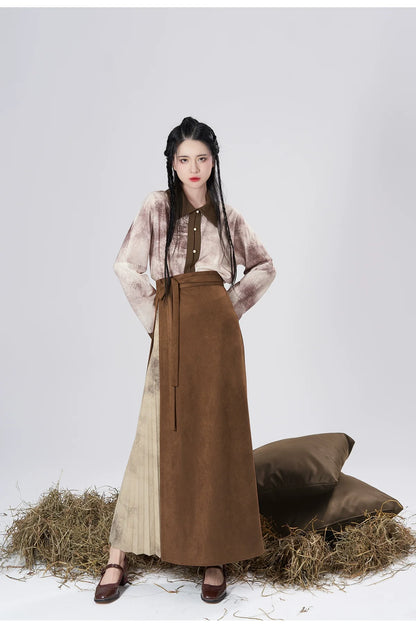 Song Dynasty Modern Hanfu Set with Long Sleeve Top and Spiral Skirt - Urban Nomad 都市游牧 (Preorder)