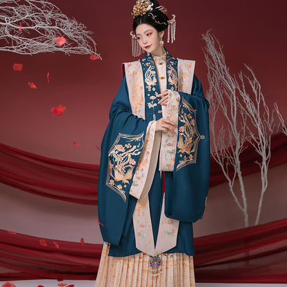 Ming Dynasty Floral Embroidered Bridal Hanfu Set with Xiapei | Phoenix Courtship 凤求凰