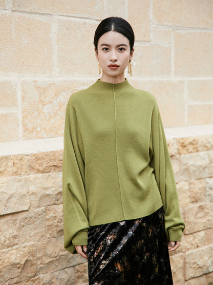 New Chinese Style Cashmere Blend Pipa Sleeve Knitted Sweater - Cangtai 苍苔