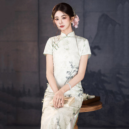 Short Sleeve Floral Midi Cheongsam | Ink