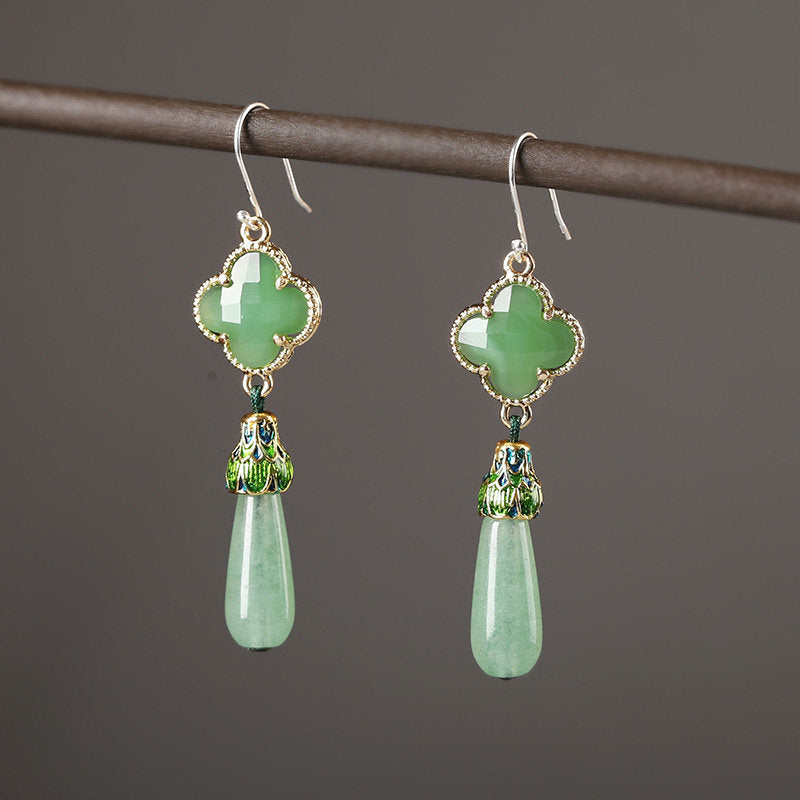 Jade Four Leaf Clover Earrings | Cheongsam Jewelry