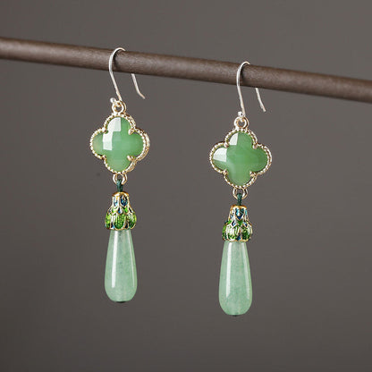 Jade Four Leaf Clover Earrings | Cheongsam Jewelry