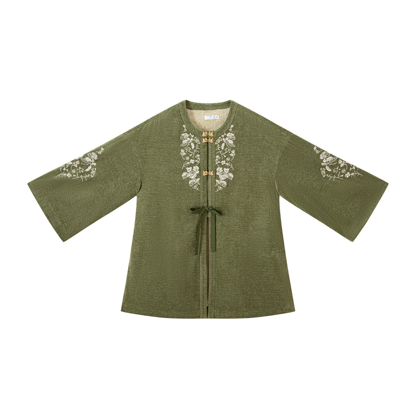 New Chinese Style Mid Length Jacket with Faux Fox Fur Collar - Matsuba Tea 松间茶 (Preorder)