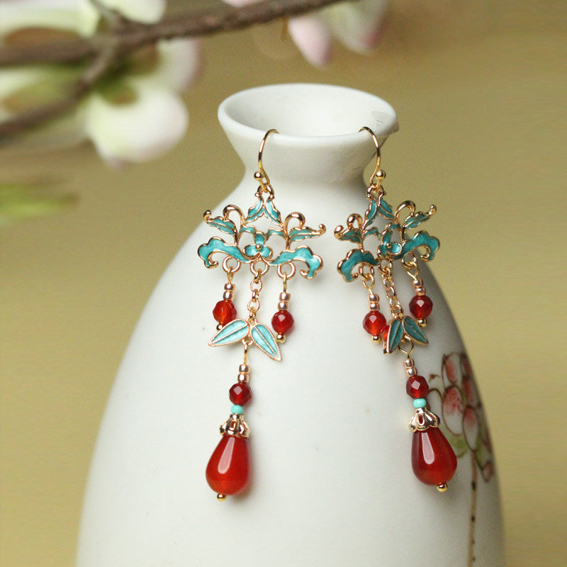 Brocade Red Agate Droplet Earrings