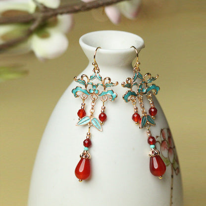 Brocade Red Agate Droplet Earrings