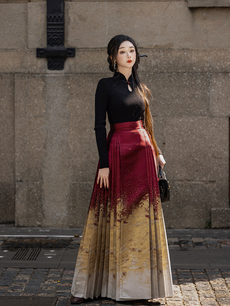 Festive Hanfu Mamianqun for Engagement, Tea Ceremony or Chinese New Year - Moon Over the River 月生春江 (Preorder)
