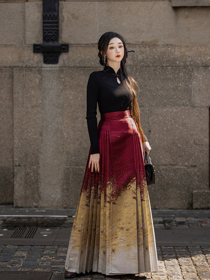 Festive Hanfu Mamianqun for Engagement, Tea Ceremony or Chinese New Year - Moon Over the River 月生春江 (Preorder)