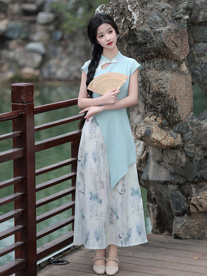 Short Sleeve A Line Long Cheongsam | Unknown Spring