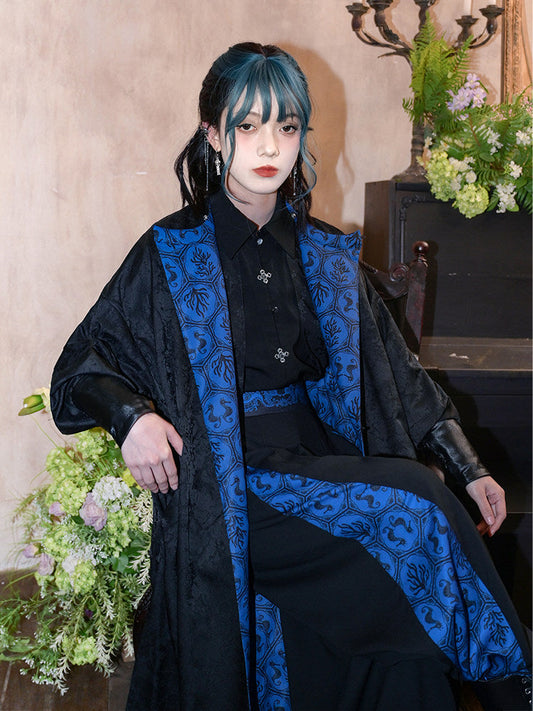 Tang Dynasty Modern Hanfu Reversible Round Neck Robe Chinese Style Printed Long Coat - South Sea Tomb 海墟引