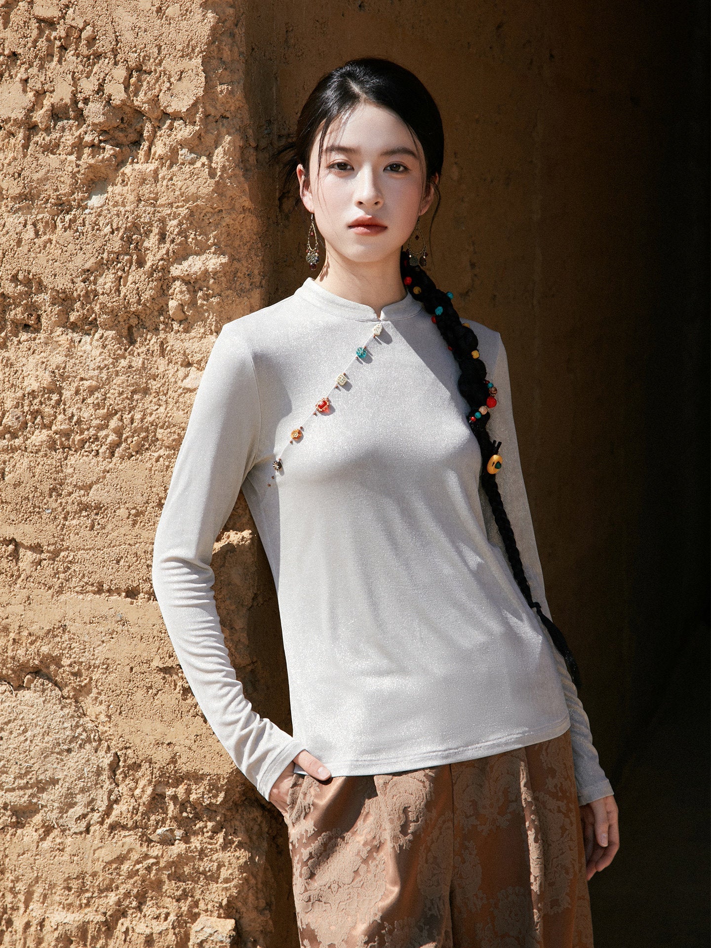New Chinese Style Women Satin Shimmer Top - Ruoyan 若烟