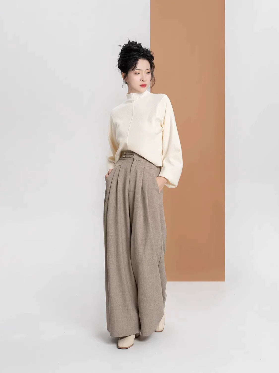 New Chinese Style Bamboo Motif Brocade Vest, Sweater & Tailored Wide Leg Pants - Golden Bamboo Branch 金枝竹 (Preorder)
