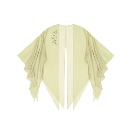 New Chinese Style Women Gradient Embroidered Wide-Sleeve Cape & Pleated Slip Dress - Camellia Water 山茶煮水 (Preorder)