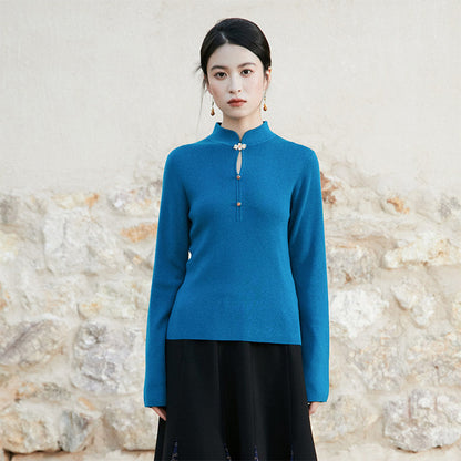 New Chinese Style Cashmere Blend Knitted Sweater - Shiyu 莳予