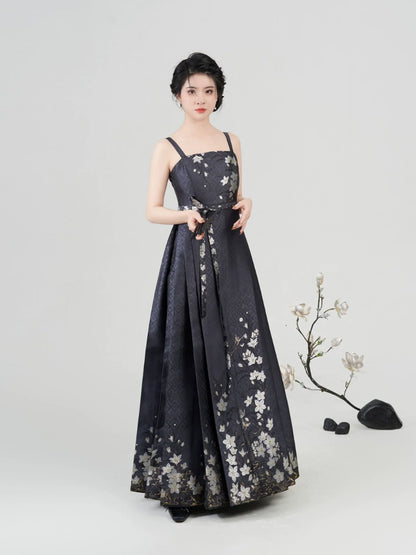 Ming Dynasty Modern Hanfu Beizi with Mamian Slip Dress - Floating Fragrance 浮玉生香