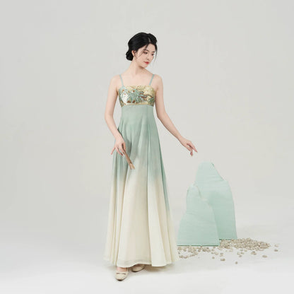 Modern Tang Dynasty Hanfu Slip Dress Set - Tranquil Mountain Path 青山行 (Preorder)