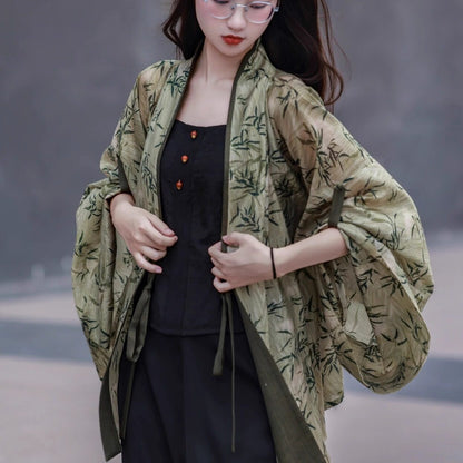 Wei, Jin and Southern and Northern Dynasties Style Bamboo Printed Cardigan - Yujun 玉君 (Preorder)