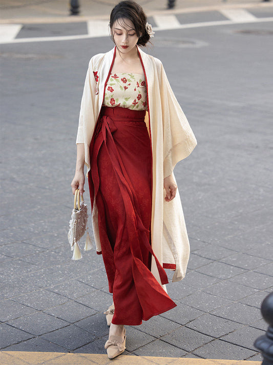 Song Dynasty Modern Hanfu Changgan Temple Jacket and Spiral Skirt - Flower Wine 花间酒 (Preorder)