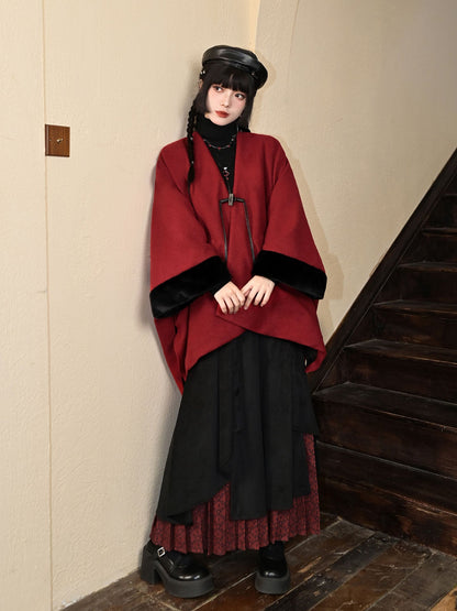 New Chinese Style Woolen Red Cape for Winter and New Year - Zhao Yuan 昭愿