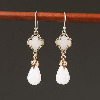 Four Leaf Clover Shimmer White Earrings | Cheongsam Jewelry