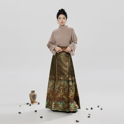 Earth God | Modern Ming Dynasty Sweater and Mamianqun Skirt Hanfu Set