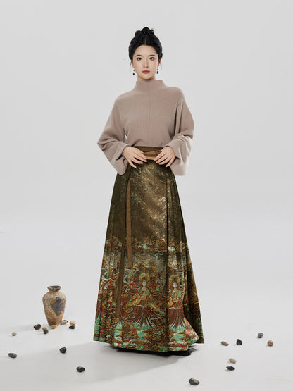 Earth God | Modern Ming Dynasty Sweater and Mamianqun Skirt Hanfu Set
