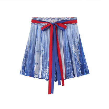 Tang Dynasty Modern Hanfu Skirt with Round Neck Top - Flying Underneath Moon 月下飞花