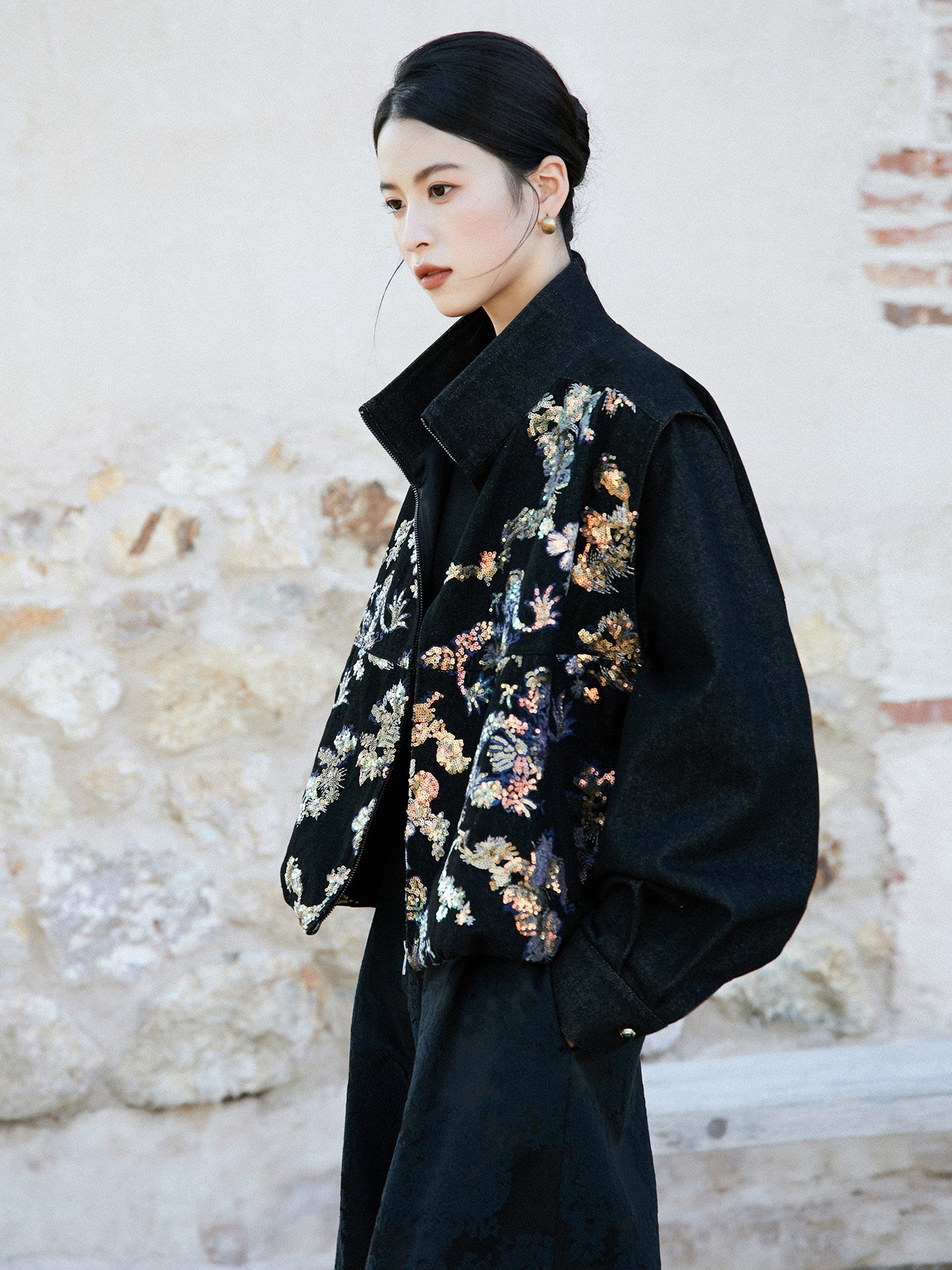 New Chinese Style Dragon Motif Sequin Oversized Jacket - Tunan 图南