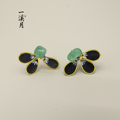 Lacquer and Jade Velvet Flower Stud Earrings | Qipao Jewelry