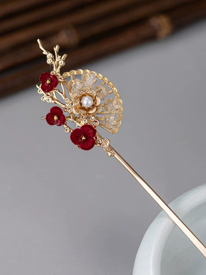 Oriental Plum Fan Hair Stick | Ancient Chinese Hair Accessory