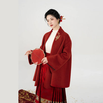 Song Dynasty Modern Hanfu Set with Jacket and Long Slit Skirt - Rich Flowers 有钱花 (Preorder)