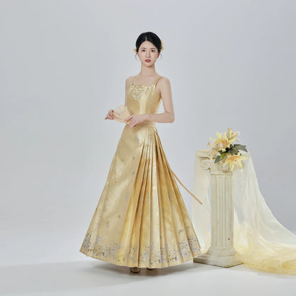 Ming Dynasty Modern Hanfu Bustier and Mamianqun Set - Thousand Golden Lily 千金百合