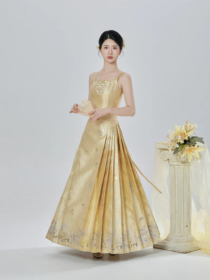 Ming Dynasty Modern Hanfu Bustier and Mamianqun Set - Thousand Golden Lily 千金百合