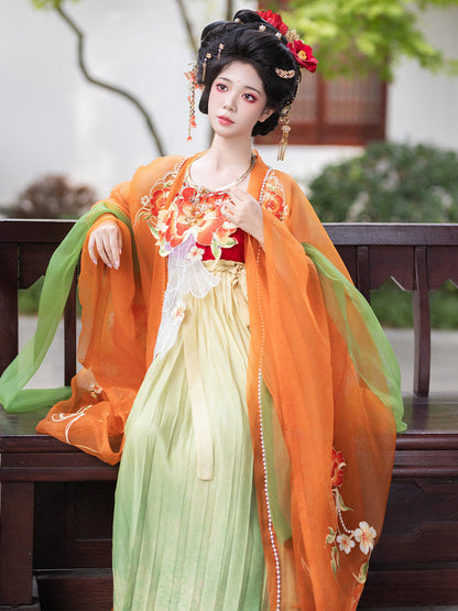 Camellia | Embroidered Hezi Dress with Wide Sleeve Jacket
