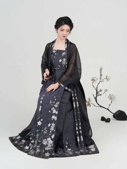 Ming Dynasty Modern Hanfu Beizi with Mamian Slip Dress - Floating Fragrance 浮玉生香