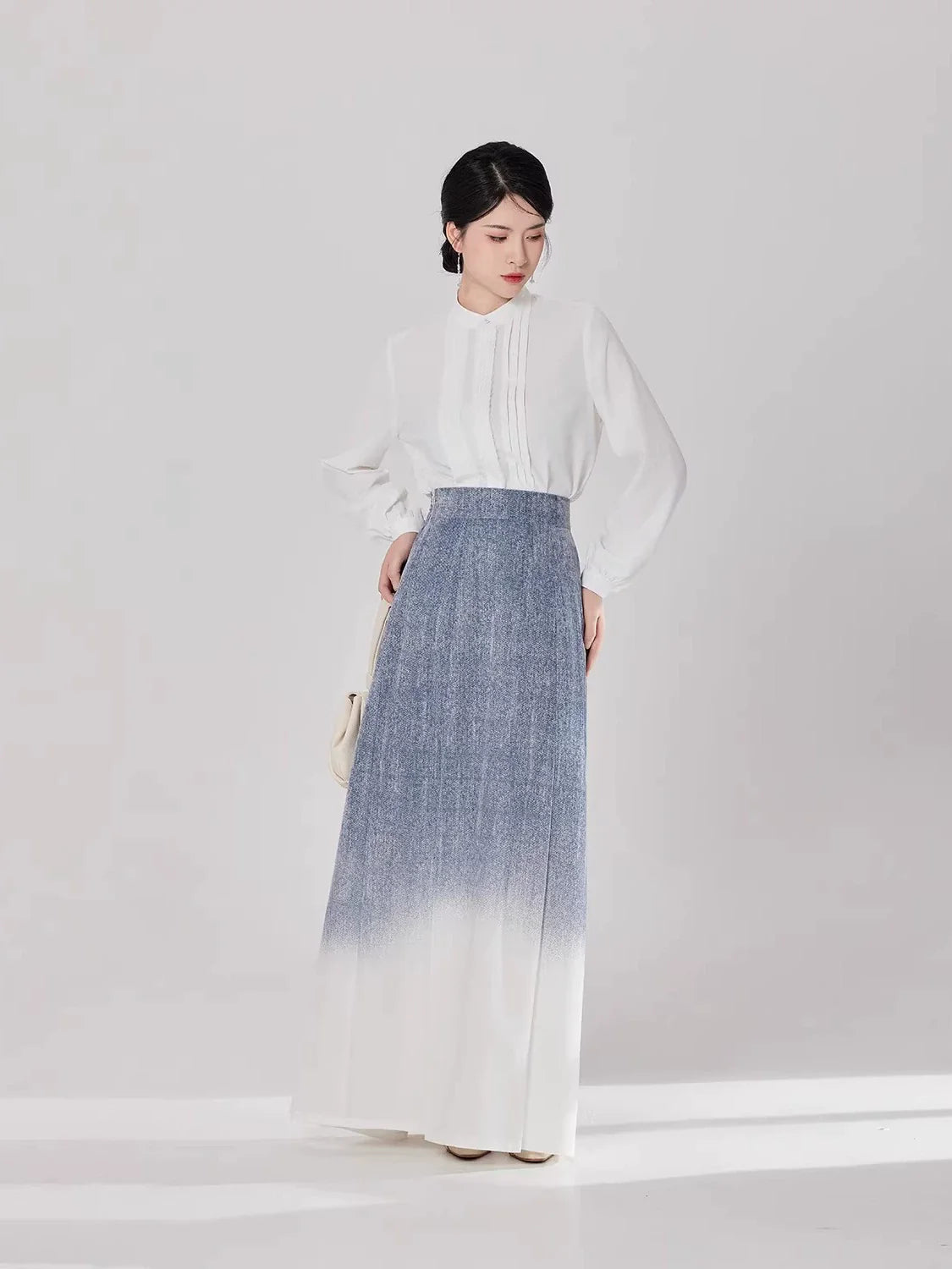New Chinese Style Women Long Sleeve Top and Three Pleat Skirt Modern Hanfu Set - Spring Diaries 春涧集 (Preorder)