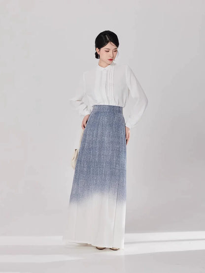 New Chinese Style Women Long Sleeve Top and Three Pleat Skirt Modern Hanfu Set - Spring Diaries 春涧集 (Preorder)