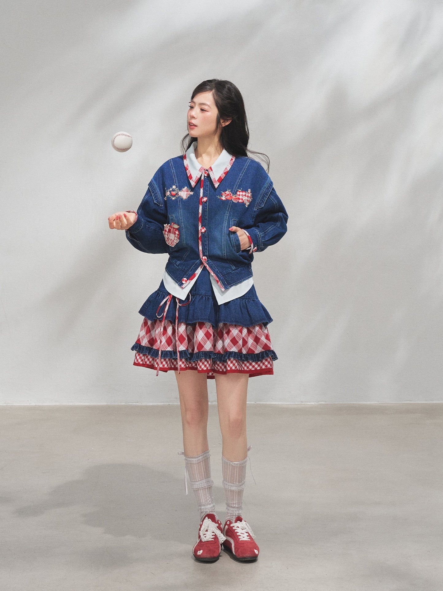 Modern Hanfu Denim Jacket, Trousers & Chinese Style Denim Skirt 苹果园