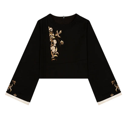 New Chinese Style Women Phoenix & Floral Embroidered Jacket with Three Pleat Skirt - Xulan 叙兰 (Preorder)