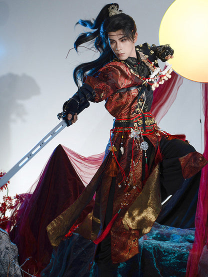 Crimson Flame Wuxia Hanfu Set | Chinese Fantasy Period Drama Style