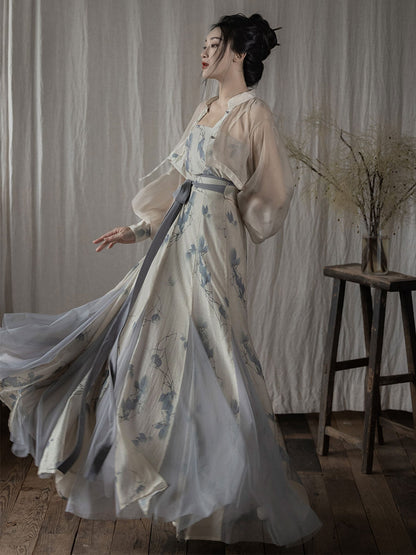 Song Dynasty Modern Hanfu Changgan Temple Jacket and Pleated Skirt - Songjian 松间 (Preorder)