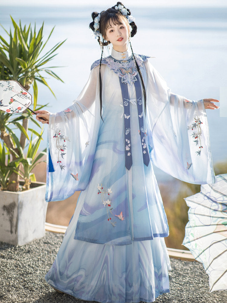 Ming Dynasty Fairy Cloak Pleated Skirt Hanfu Set | Jade Butterfly 玉蝴蝶