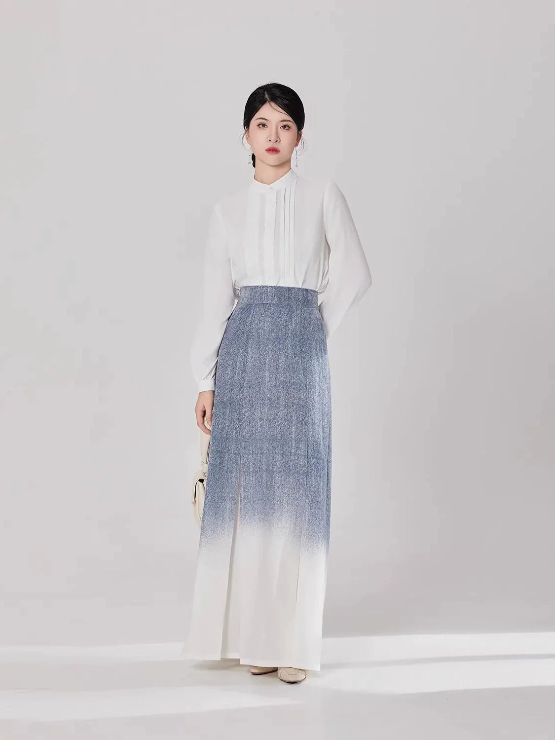 New Chinese Style Women Long Sleeve Top and Three Pleat Skirt Modern Hanfu Set - Spring Diaries 春涧集 (Preorder)