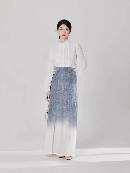 New Chinese Style Women Long Sleeve Top and Three Pleat Skirt Modern Hanfu Set - Spring Diaries 春涧集 (Preorder)