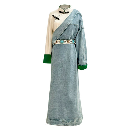 Blue Plateau - Women Tibetan Costume Improved Denim Robe for Photography & Festivals