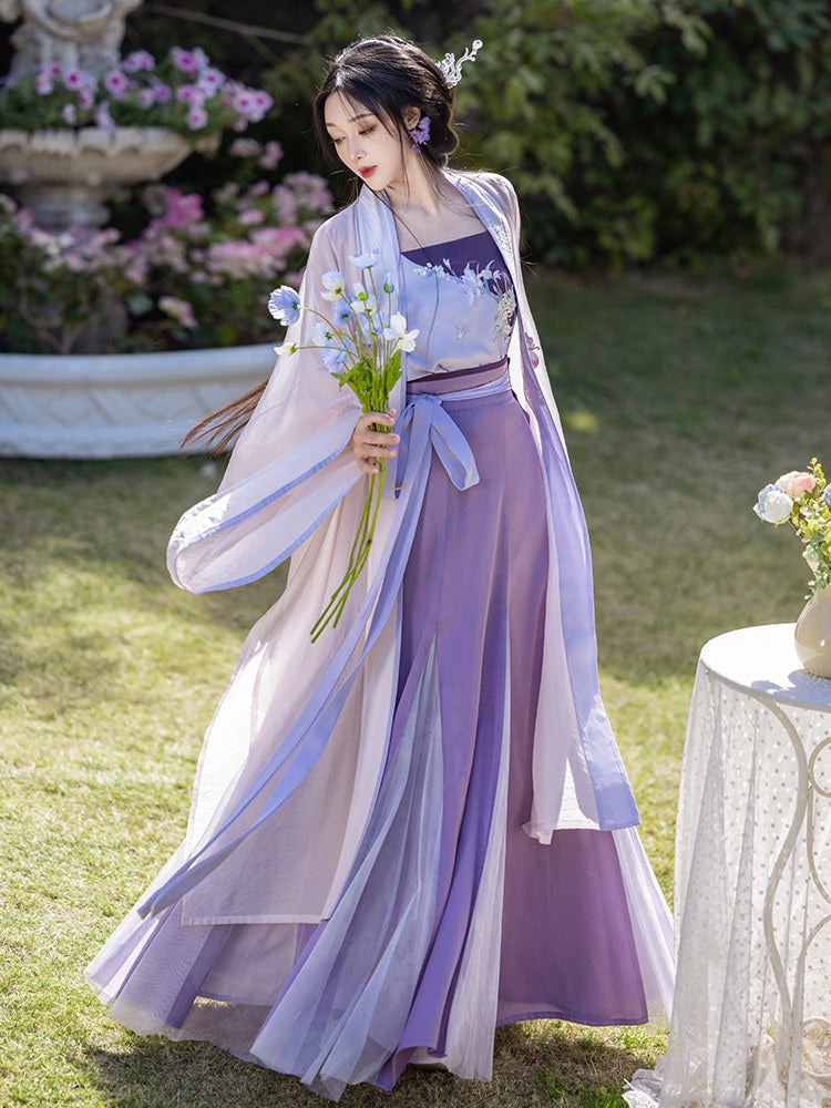 Song Dynasty Modern Hanfu Fairy Cardigan and Ten Panel Wrap Skirt - Iris 鸢尾花 (Preorder)
