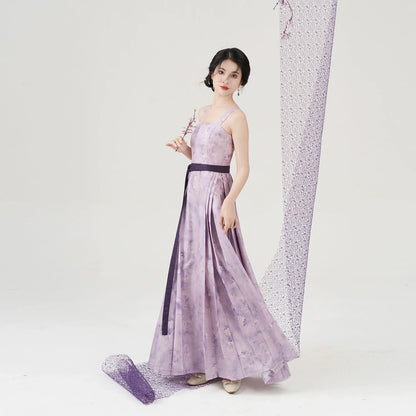 Song Dynasty Modern Hanfu Set with Changgan Temple Beizi and Slip Dress - Flower Date 花有约 (Preorder)