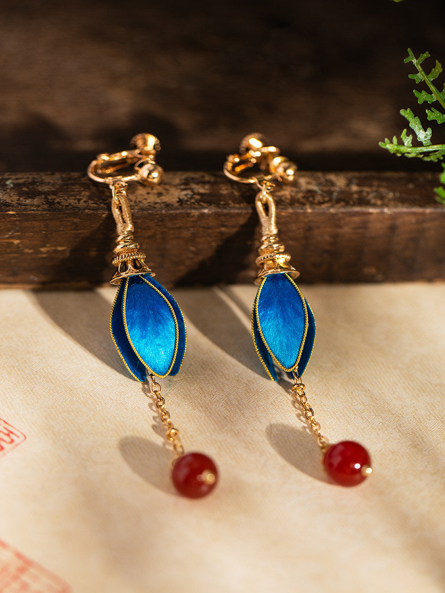 Twilight Clouds Velvet Flower Earrings | Hanfu Jewelry