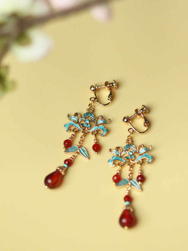 Brocade Red Agate Droplet Earrings